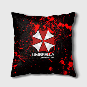 Подушка 3D с принтом UMBRELLA CORP в Тюмени, наволочка – 100% полиэстер, наполнитель – холлофайбер (легкий наполнитель, не вызывает аллергию). | состоит из подушки и наволочки. Наволочка на молнии, легко снимается для стирки | biohazard | biohazard 7 | crocodile | fang | game | hand | monster | new umbrella | resident evil | resident evil 7 | umbrella | umbrella corp | umbrella corporation | zombie | обитель