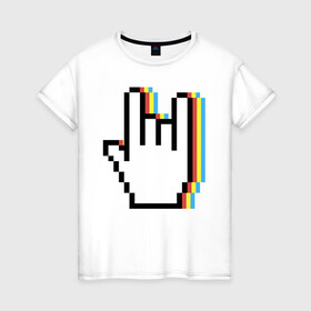 Женская футболка хлопок с принтом Pixel Rock в Тюмени, 100% хлопок | прямой крой, круглый вырез горловины, длина до линии бедер, слегка спущенное плечо | art | hand | pixel | pixelart | rock | арт | пиксель | пиксельарт | рок | рука