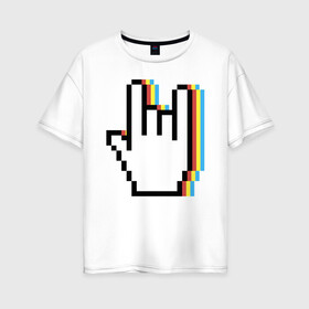 Женская футболка хлопок Oversize с принтом Pixel Rock в Тюмени, 100% хлопок | свободный крой, круглый ворот, спущенный рукав, длина до линии бедер
 | art | hand | pixel | pixelart | rock | арт | пиксель | пиксельарт | рок | рука