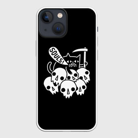 Чехол для iPhone 13 mini с принтом Котик в Тюмени,  |  | Тематика изображения на принте: animal | cat | evil | halloween | meme | skull | soul | душа | животное | животные | зло | зубы | коса | кот | кот мем | котенок | кошка | лапки | мем | прикол | скелет | хэллоуин | череп