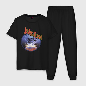 Мужская пижама хлопок с принтом Juda Priest в Тюмени, 100% хлопок | брюки и футболка прямого кроя, без карманов, на брюках мягкая резинка на поясе и по низу штанин
 | album | judas priest | metal | music | rock | джудас прист | метал | рок