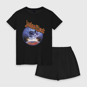 Женская пижама с шортиками хлопок с принтом Juda Priest в Тюмени, 100% хлопок | футболка прямого кроя, шорты свободные с широкой мягкой резинкой | album | judas priest | metal | music | rock | джудас прист | метал | рок