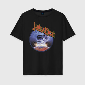 Женская футболка хлопок Oversize с принтом Juda Priest в Тюмени, 100% хлопок | свободный крой, круглый ворот, спущенный рукав, длина до линии бедер
 | album | judas priest | metal | music | rock | джудас прист | метал | рок