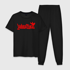 Мужская пижама хлопок с принтом Judas Priest. в Тюмени, 100% хлопок | брюки и футболка прямого кроя, без карманов, на брюках мягкая резинка на поясе и по низу штанин
 | 