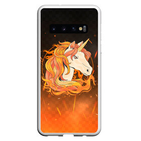 Чехол для Samsung Galaxy S10 с принтом Огненный единорог в Тюмени, Силикон | Область печати: задняя сторона чехла, без боковых панелей | pony | грива | единорог | лошадь | огненный | пламя | пони | поняшка | рог | рыжий