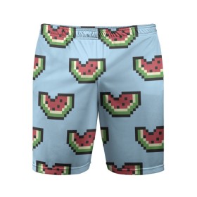 Мужские шорты спортивные с принтом Пиксельный арбуз в Тюмени,  |  | Тематика изображения на принте: minecraft | арбуз | арбузы | майнкрафт | пиксели | пиксель | фрукт | фрукты | ягода | ягоды