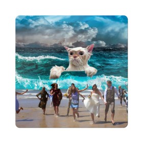 Магнит виниловый Квадрат с принтом Морской Кошак в Тюмени, полимерный материал с магнитным слоем | размер 9*9 см, закругленные углы | cat | mem | mems | вода | волны | кот | котейка | котик | кошак | кошка | мем | мем с котом | мемы | мемы с котом | мокрый кот | море | морской кот | морской кошак | облака | океан | прикол | приколы | тучи | шторм