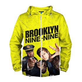 Мужская ветровка 3D с принтом Brooklyn Nine-Nine в Тюмени, 100% полиэстер | подол и капюшон оформлены резинкой с фиксаторами, два кармана без застежек по бокам, один потайной карман на груди | Тематика изображения на принте: 7 сезон | 99 участок | brooklyn nine nine | бруклин | бруклин 9 9 | комедия