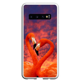 Чехол для Samsung Galaxy S10 с принтом Flamingo Love в Тюмени, Силикон | Область печати: задняя сторона чехла, без боковых панелей | Тематика изображения на принте: 14 февраля | 8 марта | валентинов день | верность | влюбленность | влюбленные | вместе | вместе навсегда | девушке | женат | женский день | женский праздник | закат | замужем | кружка | любимая