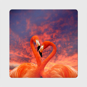 Магнит виниловый Квадрат с принтом Flamingo Love в Тюмени, полимерный материал с магнитным слоем | размер 9*9 см, закругленные углы | 14 февраля | 8 марта | валентинов день | верность | влюбленность | влюбленные | вместе | вместе навсегда | девушке | женат | женский день | женский праздник | закат | замужем | кружка | любимая