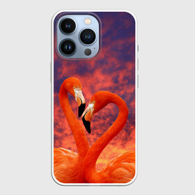 Чехол для iPhone 13 Pro с принтом Flamingo Love в Тюмени,  |  | 14 февраля | 8 марта | валентинов день | верность | влюбленность | влюбленные | вместе | вместе навсегда | девушке | женат | женский день | женский праздник | закат | замужем | кружка | любимая