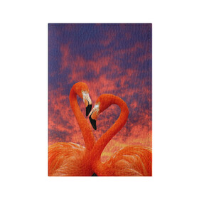 Обложка для паспорта матовая кожа с принтом Flamingo Love в Тюмени, натуральная матовая кожа | размер 19,3 х 13,7 см; прозрачные пластиковые крепления | Тематика изображения на принте: 14 февраля | 8 марта | валентинов день | верность | влюбленность | влюбленные | вместе | вместе навсегда | девушке | женат | женский день | женский праздник | закат | замужем | кружка | любимая