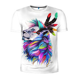 Мужская футболка 3D спортивная с принтом Лев арт в Тюмени, 100% полиэстер с улучшенными характеристиками | приталенный силуэт, круглая горловина, широкие плечи, сужается к линии бедра | арт | животные | искусство | картинка | киса | кошки | лев | рисунок | цветы