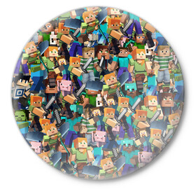 Значок с принтом MINECRAFT ПЕРСОНАЖИ в Тюмени,  металл | круглая форма, металлическая застежка в виде булавки | game | minecraft | блоки | игра | квадраты | компьютерная игра | крипер | майнкрафт | персонажи