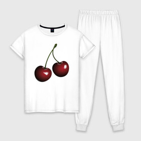 Женская пижама хлопок с принтом Вишня в Тюмени, 100% хлопок | брюки и футболка прямого кроя, без карманов, на брюках мягкая резинка на поясе и по низу штанин | вишневая | вкусная | красная | лето | спелая | фрукты | ягода