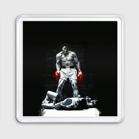 Магнит 55*55 с принтом Muhammad Ali в Тюмени, Пластик | Размер: 65*65 мм; Размер печати: 55*55 мм | Тематика изображения на принте: ali | muhammad ali | the greatest | али | бокс | мухамед али | мухаммед али