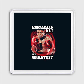 Магнит 55*55 с принтом Muhammad Ali в Тюмени, Пластик | Размер: 65*65 мм; Размер печати: 55*55 мм | ali | muhammad ali | the greatest | али | бокс | мухамед али | мухаммед али
