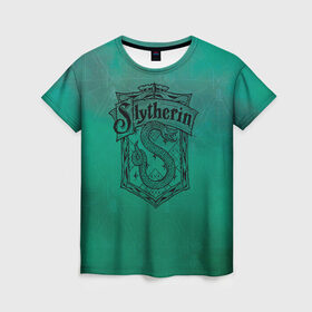 Женская футболка 3D с принтом Coat of Slytherin в Тюмени, 100% полиэфир ( синтетическое хлопкоподобное полотно) | прямой крой, круглый вырез горловины, длина до линии бедер | vdgerir | гарри поттер | гриффиндор | дамблдор | добби | слизерин | хогвартс