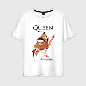 Женская футболка хлопок Oversize с принтом QUEEN в Тюмени, 100% хлопок | свободный крой, круглый ворот, спущенный рукав, длина до линии бедер
 | freddy | music | queen | rock | рок | фредди меркури