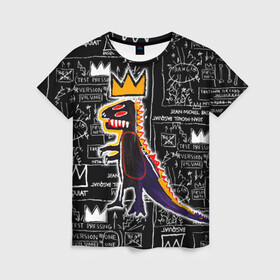 Женская футболка 3D с принтом Basquiat Dinosaur в Тюмени, 100% полиэфир ( синтетическое хлопкоподобное полотно) | прямой крой, круглый вырез горловины, длина до линии бедер | Тематика изображения на принте: art | louis vuitton | lv