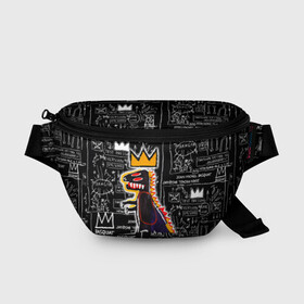 Поясная сумка 3D с принтом Basquiat Dinosaur в Тюмени, 100% полиэстер | плотная ткань, ремень с регулируемой длиной, внутри несколько карманов для мелочей, основное отделение и карман с обратной стороны сумки застегиваются на молнию | Тематика изображения на принте: art | louis vuitton | lv