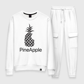 Женский костюм хлопок с принтом PineApple в Тюмени, 100% хлопок | на свитшоте круглая горловина, мягкая резинка по низу. Брюки заужены к низу, на них два вида карманов: два 