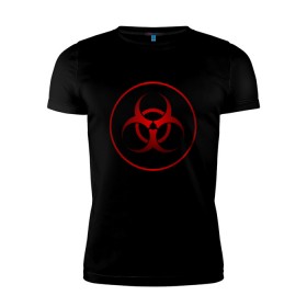 Мужская футболка премиум с принтом Biohazard в Тюмени, 92% хлопок, 8% лайкра | приталенный силуэт, круглый вырез ворота, длина до линии бедра, короткий рукав | biohazard | бактерии | бактерия | биологическая опасность | вирус | вирусы | заражение | зараза | заразный | знак | микроб | микробы | опасно | опасность | предупреждение | эпидемия