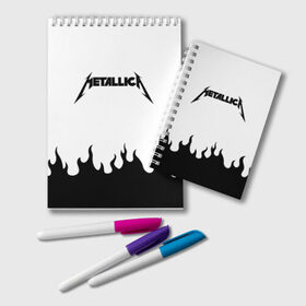 Блокнот с принтом METALLICA в Тюмени, 100% бумага | 48 листов, плотность листов — 60 г/м2, плотность картонной обложки — 250 г/м2. Листы скреплены удобной пружинной спиралью. Цвет линий — светло-серый
 | metallica | джеймс хэтфилд | джейсон ньюстед | дэйв мастейн | кирк хэмметт | клифф бёртон | ларс ульрих | металлика | роберт трухильо