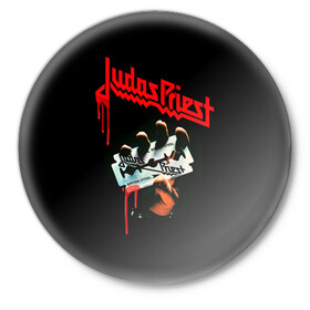 Значок с принтом Judas Priest в Тюмени,  металл | круглая форма, металлическая застежка в виде булавки | Тематика изображения на принте: judas | priest | грув метал | группа | рок | хард рок | хеви метал