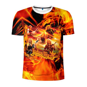 Мужская футболка 3D спортивная с принтом Judas Priest в Тюмени, 100% полиэстер с улучшенными характеристиками | приталенный силуэт, круглая горловина, широкие плечи, сужается к линии бедра | Тематика изображения на принте: judas | priest | грув метал | группа | рок | хард рок | хеви метал