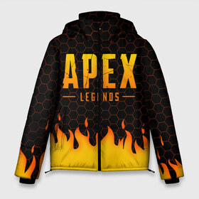 Мужская зимняя куртка 3D с принтом APEX LEGENDS в Тюмени, верх — 100% полиэстер; подкладка — 100% полиэстер; утеплитель — 100% полиэстер | длина ниже бедра, свободный силуэт Оверсайз. Есть воротник-стойка, отстегивающийся капюшон и ветрозащитная планка. 

Боковые карманы с листочкой на кнопках и внутренний карман на молнии. | Тематика изображения на принте: apex | apex legends | battle | battle royal | bloodhound | titanfall | wraith | апекс | апекс легендс | батл рояль | битва | война | каустик | королевская битва