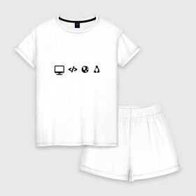 Женская пижама с шортиками хлопок с принтом LINUX в Тюмени, 100% хлопок | футболка прямого кроя, шорты свободные с широкой мягкой резинкой | код | пингвин | планета земля | программист | разработчик | эволюция