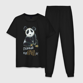 Мужская пижама хлопок с принтом Полный поПАНДос в Тюмени, 100% хлопок | брюки и футболка прямого кроя, без карманов, на брюках мягкая резинка на поясе и по низу штанин
 | бамбук | китай | медведь | неприятность | панда | ситуация