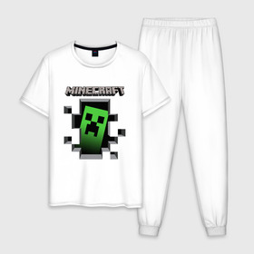 Мужская пижама хлопок с принтом Minecraft в Тюмени, 100% хлопок | брюки и футболка прямого кроя, без карманов, на брюках мягкая резинка на поясе и по низу штанин
 | minecraft | roblox | выживание | игра | майн | майнкрафт | роблокс