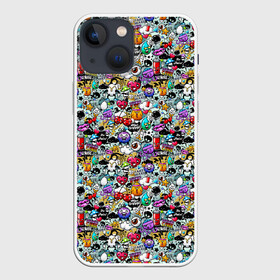 Чехол для iPhone 13 mini с принтом Stickerboom в Тюмени,  |  | art | bomb | graffiti | hearts | monsters | stars | stickerboom | stickers | texture | арт | бомба | вишня | граффити | звезды | монстры | мороженое | сердечки | стикербум | стикеры | текстура