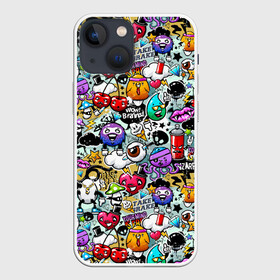 Чехол для iPhone 13 mini с принтом Stickerboom в Тюмени,  |  | art | bomb | graffiti | hearts | monsters | stars | stickerboom | stickers | texture | арт | бомба | вишня | граффити | звезды | монстры | мороженое | сердечки | стикербум | стикеры | текстура