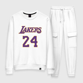 Женский костюм хлопок с принтом Lakers 24 в Тюмени, 100% хлопок | на свитшоте круглая горловина, мягкая резинка по низу. Брюки заужены к низу, на них два вида карманов: два 