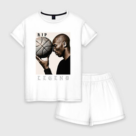 Женская пижама с шортиками хлопок с принтом Kobe - RIP Legend в Тюмени, 100% хлопок | футболка прямого кроя, шорты свободные с широкой мягкой резинкой | basketball | black | bryant | game | james | kobe | kobebryant | lakers | lebron | los angeles | mamba | nba | rip | slam dunk | баскетбол | баскетболист | брайант | браянт | джеймс | игрок | коби | леброн | лейкерс | лос анджеле