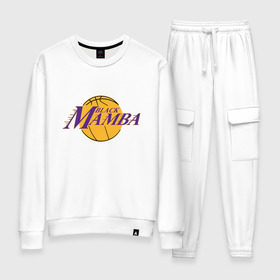 Женский костюм хлопок с принтом Lakers - Black Mamba в Тюмени, 100% хлопок | на свитшоте круглая горловина, мягкая резинка по низу. Брюки заужены к низу, на них два вида карманов: два 