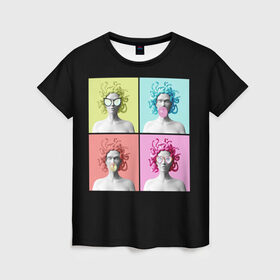 Женская футболка 3D с принтом Медуза Горгона Pop Art в Тюмени, 100% полиэфир ( синтетическое хлопкоподобное полотно) | прямой крой, круглый вырез горловины, длина до линии бедер | 8 марта | бизнес леди | в очках | девушка в очках | девушке | жвачка | жене | женский день | женский праздник | женское лицо | кружка | легенда | лицо | любимой | медуза | мифология | монстр | опасная