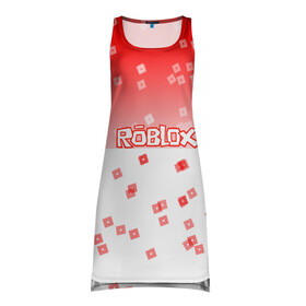 Платье-майка 3D с принтом ROBLOX в Тюмени, 100% полиэстер | полуприлегающий силуэт, широкие бретели, круглый вырез горловины, удлиненный подол сзади. | 3d | roblox | игра | лого | логотип | надпись | онлайн | платформа | роблокс | эмблема