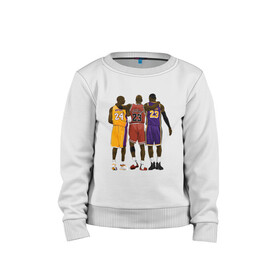 Детский свитшот хлопок с принтом Kobe, Michael, LeBron в Тюмени, 100% хлопок | круглый вырез горловины, эластичные манжеты, пояс и воротник | basketball | black | bryant | bulls | chicago | game | james | jordan | kobe | lakers | lebron | los angeles | michael | nba | rip | sla | баскетбол | баскетболист | брайант | буллс | джеймс | джордан | игрок | коби | леброн | лейкерс | лос андж