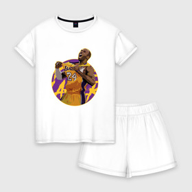 Женская пижама с шортиками хлопок с принтом Kobe Bryant в Тюмени, 100% хлопок | футболка прямого кроя, шорты свободные с широкой мягкой резинкой | basketball | black | bryant | game | james | kobe | kobebryant | lakers | lebron | los angeles | mamba | nba | rip | slam dunk | баскетбол | баскетболист | брайант | браянт | джеймс | игрок | коби | леброн | лейкерс | лос анджеле