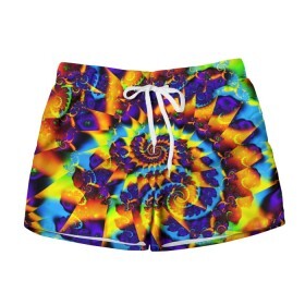 Женские шорты 3D с принтом TIE-DYE COLOR в Тюмени, 100% полиэстер | прямой крой, два кармана без застежек по бокам. Мягкая трикотажная резинка на поясе, внутри которой широкие завязки. Длина до середины бедра | abstract | abstraction | color | fractal | geometry | paitnt | polygon | polygonal | psy | абстракция | геометрия | краски | неоновые | полигоны | психоделика | фрактал