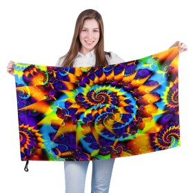 Флаг 3D с принтом TIE-DYE COLOR в Тюмени, 100% полиэстер | плотность ткани — 95 г/м2, размер — 67 х 109 см. Принт наносится с одной стороны | abstract | abstraction | color | fractal | geometry | paitnt | polygon | polygonal | psy | абстракция | геометрия | краски | неоновые | полигоны | психоделика | фрактал