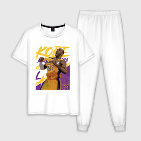 Мужская пижама хлопок с принтом Kobe - Lakers в Тюмени, 100% хлопок | брюки и футболка прямого кроя, без карманов, на брюках мягкая резинка на поясе и по низу штанин
 | Тематика изображения на принте: basketball | black | bryant | game | james | kobe | kobebryant | lakers | lebron | los angeles | mamba | nba | rip | slam dunk | баскетбол | баскетболист | брайант | браянт | джеймс | игрок | коби | леброн | лейкерс | лос анджеле