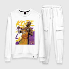 Женский костюм хлопок с принтом Kobe - Lakers в Тюмени, 100% хлопок | на свитшоте круглая горловина, мягкая резинка по низу. Брюки заужены к низу, на них два вида карманов: два 