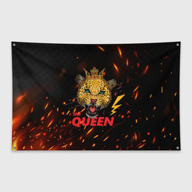 Флаг-баннер с принтом the Queen в Тюмени, 100% полиэстер | размер 67 х 109 см, плотность ткани — 95 г/м2; по краям флага есть четыре люверса для крепления | queen | большая кошка | королева | корона | кошка | леопард | львица | молния