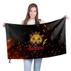 Флаг 3D с принтом the Queen в Тюмени, 100% полиэстер | плотность ткани — 95 г/м2, размер — 67 х 109 см. Принт наносится с одной стороны | queen | большая кошка | королева | корона | кошка | леопард | львица | молния
