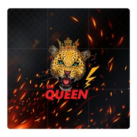 Магнитный плакат 3Х3 с принтом the Queen в Тюмени, Полимерный материал с магнитным слоем | 9 деталей размером 9*9 см | queen | большая кошка | королева | корона | кошка | леопард | львица | молния